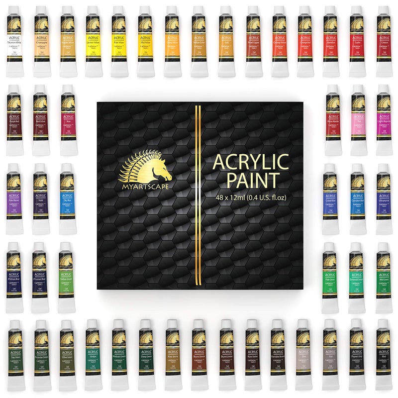 MyArtscape Acrylic Paint Set - 48 x 12ml Tubes - Lightfast - Heavy Body - Non Fading - Vibrant Colors - Artist Quality Painting Supplies - Professional Grade Paints - Image 4